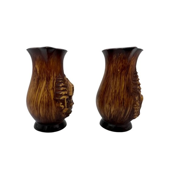 Rustic Faux Bois Miniature Pitcher Set – Cabin & Deer Scene – 3" Tall - Picture 2 of 6